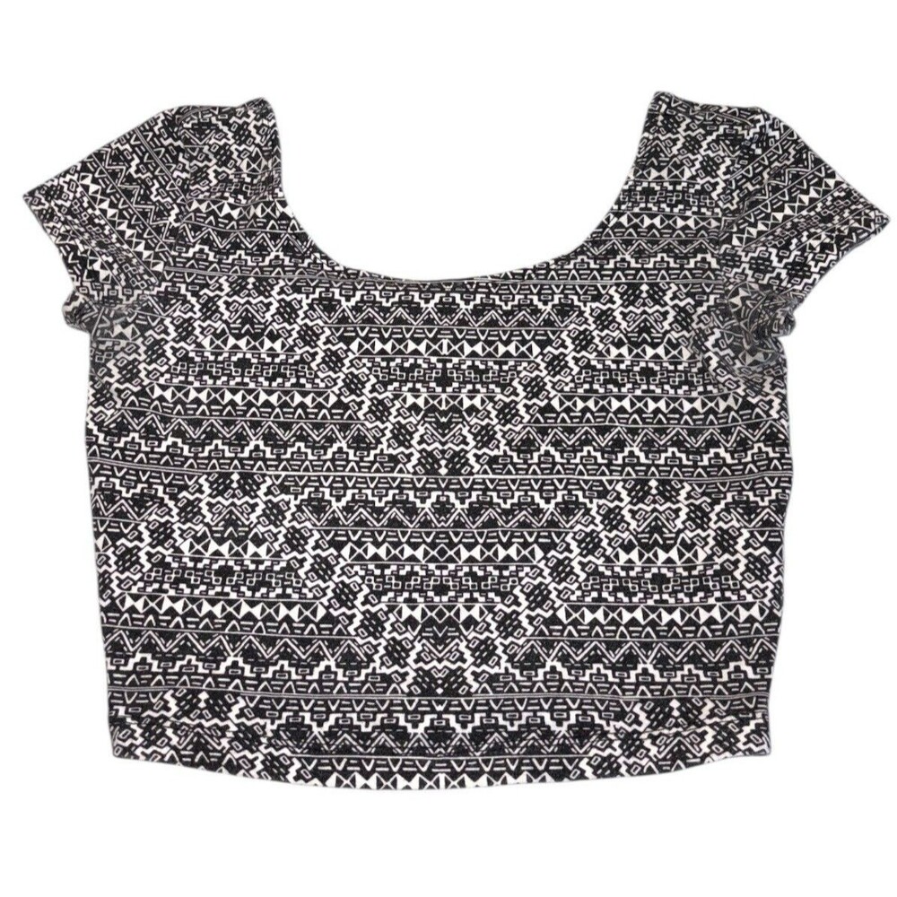 Y2K Aztec Crop Top Women's Small GARAGE Boho Indie Black White Fitted Festival